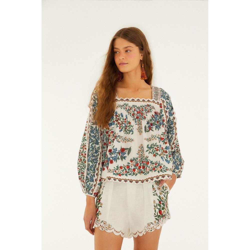 FARM RIO Off White Fruit Beauty Scarf Blouse